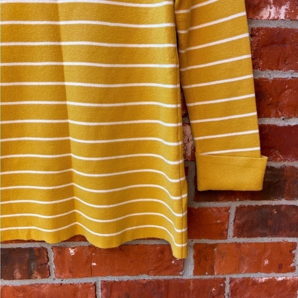 Tahari Womens Small Mustard Yellow Stripe Cuff Rolled Sleeve Sweater - Picture 3 of 9